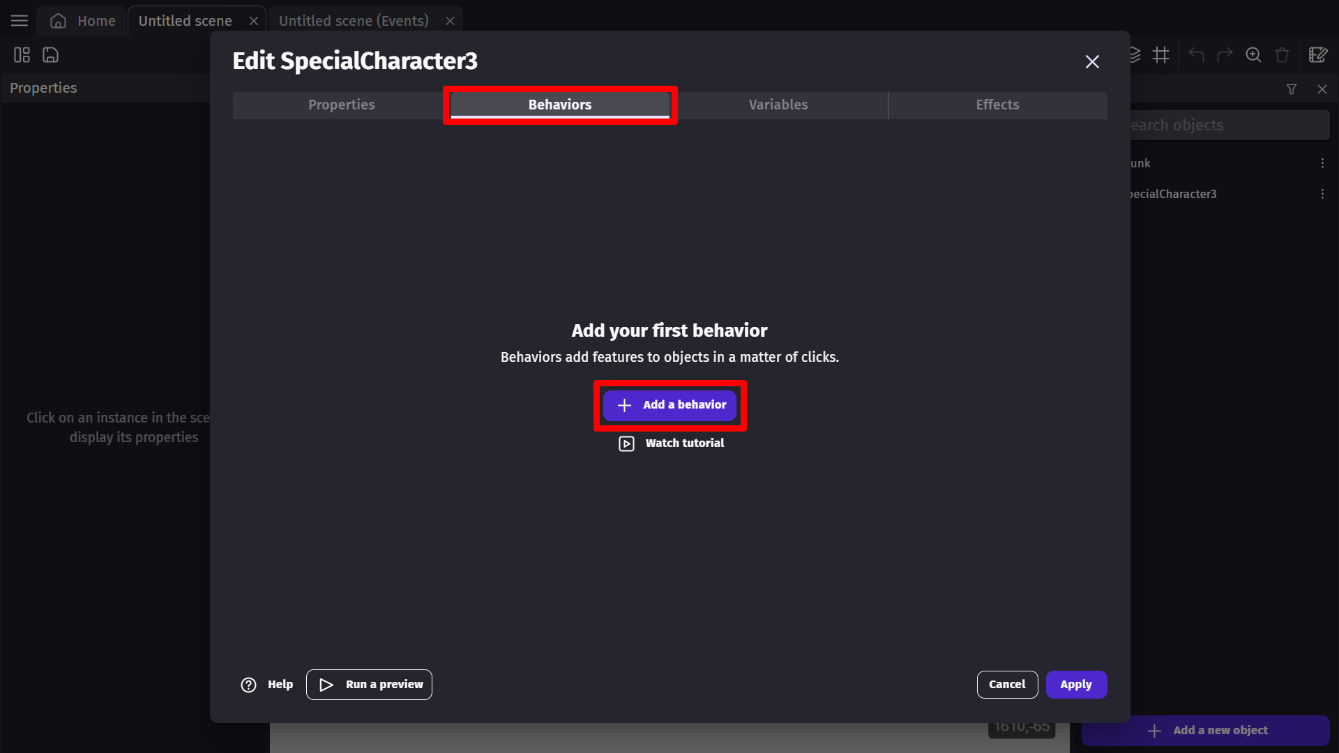 Destroy outside screen behavior - GDevelop documentation