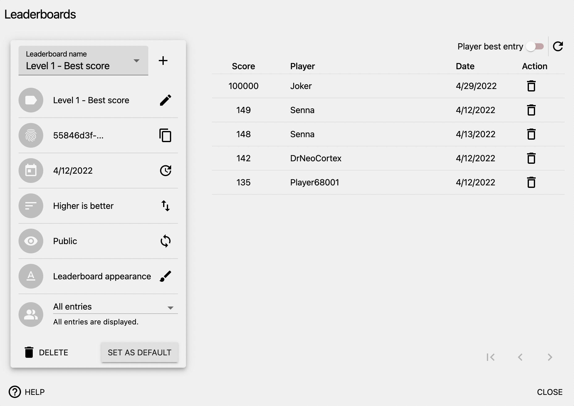 Leaderboard Administration - GDevelop documentation