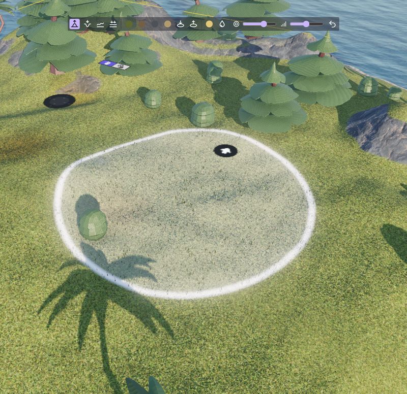 The "Raise" brush over the terrain, shown by a circle