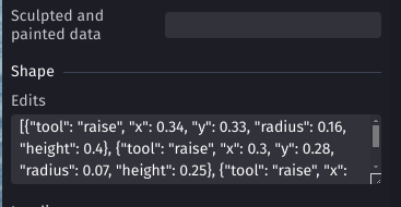 The Edits property of a 3D terrain, a list of strokes in JSON