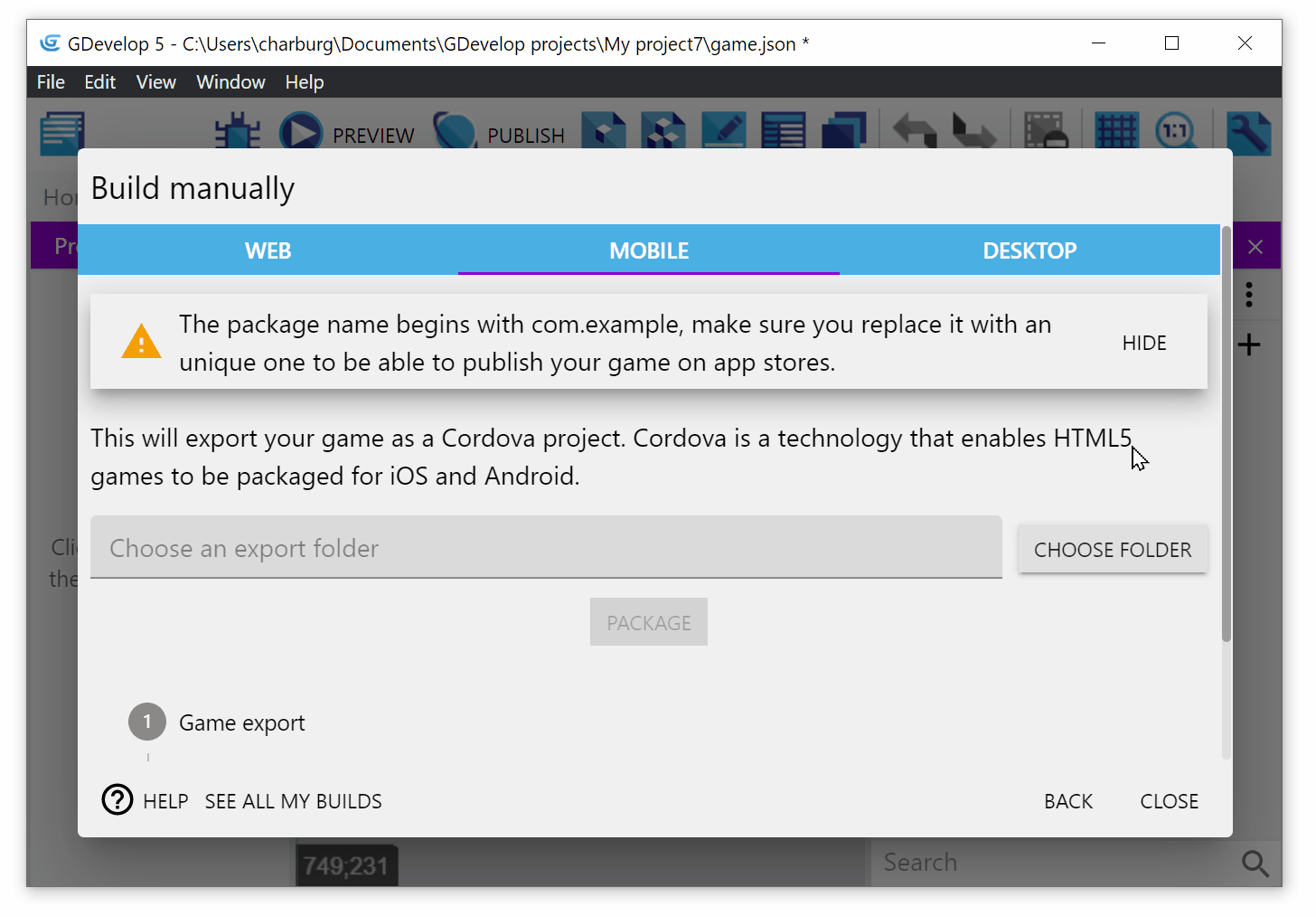 Publish your game to Android and iOS manually using Cordova - GDevelop  documentation