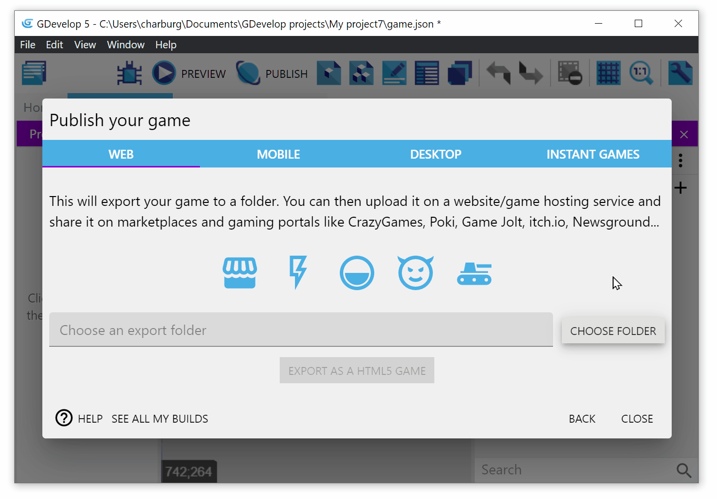 Manually export your game as a HTML5 game on your computer - GDevelop documentation