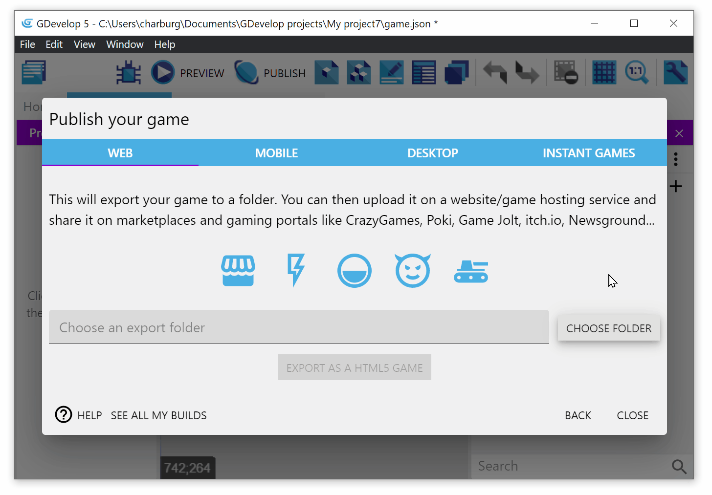Manually export your game as a HTML5 game on your computer - GDevelop  documentation